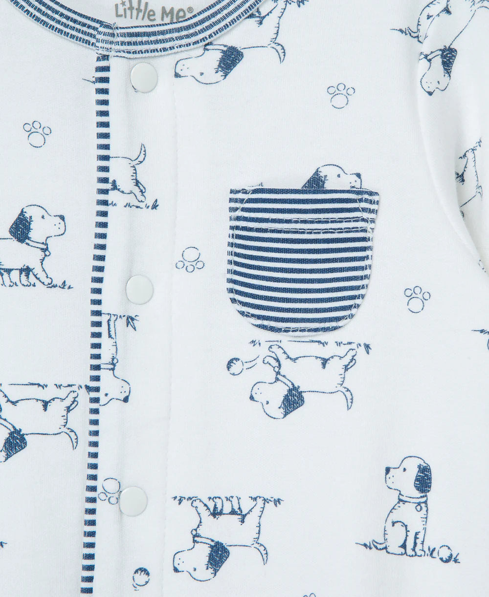 Puppy Toile Footie/Hat | Navy Print