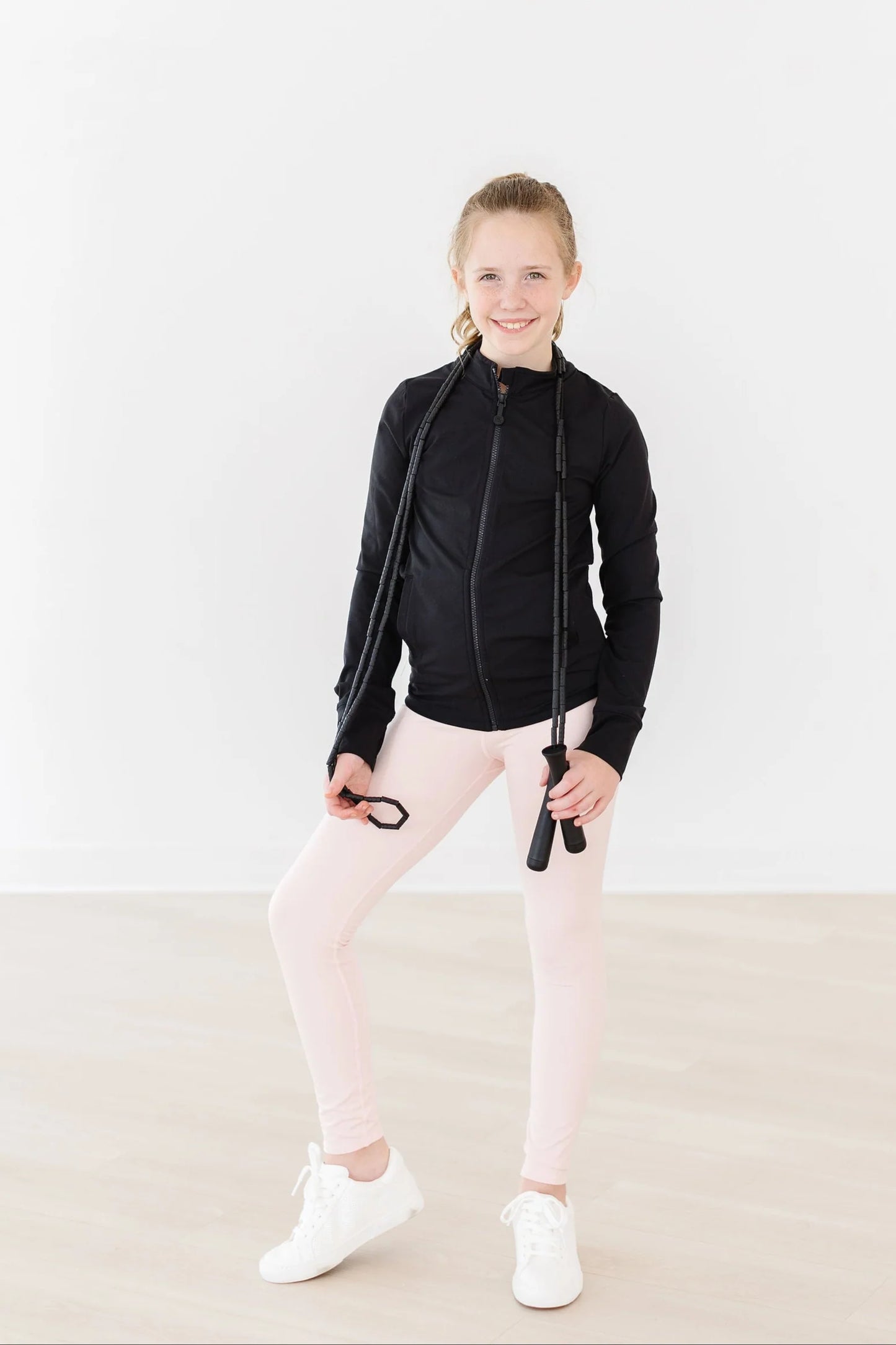 Balanced Black Full Zip Ruffle Active Jacket