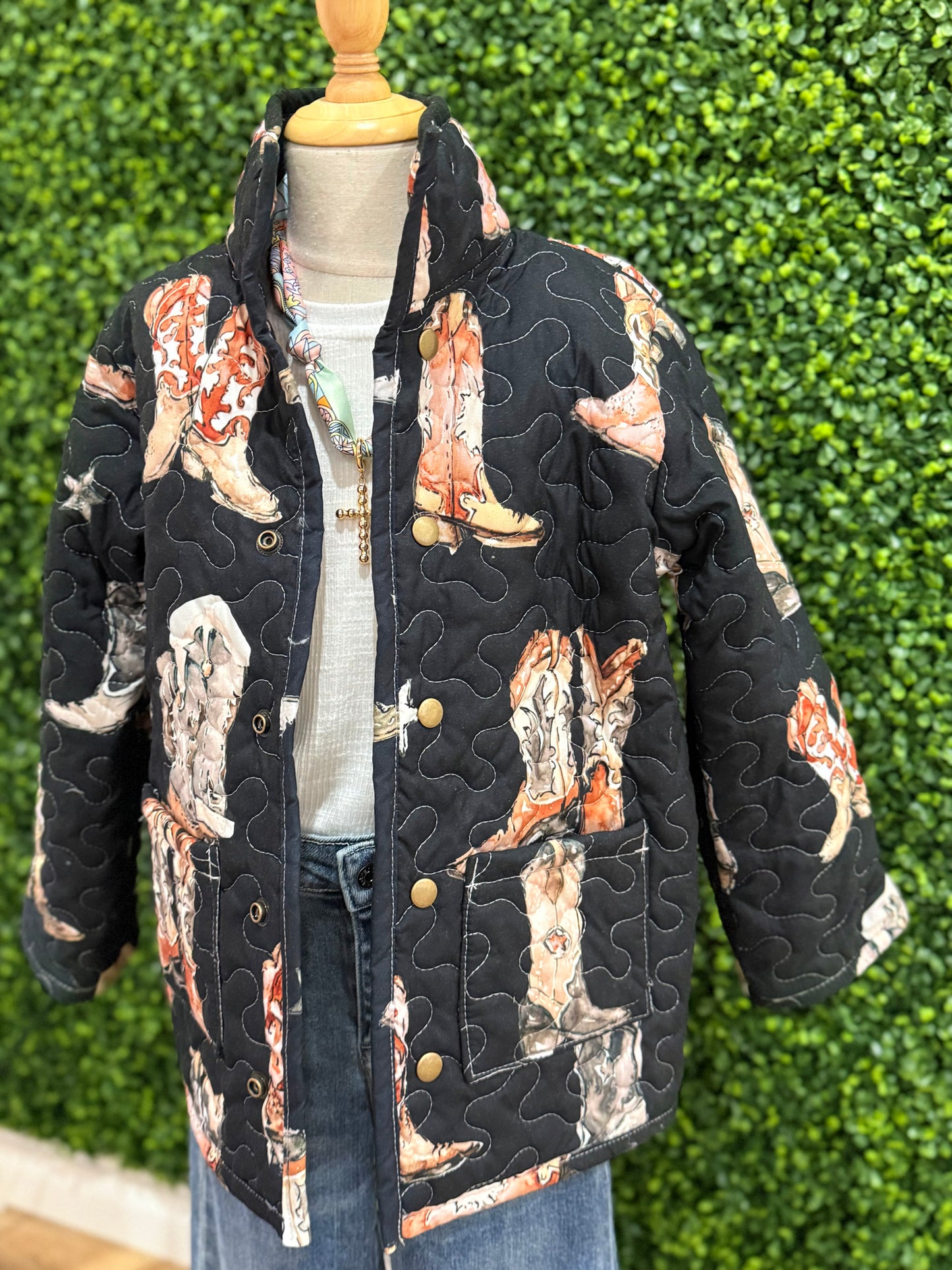 Thunderbird Boots Black Quilted Snap Jacket