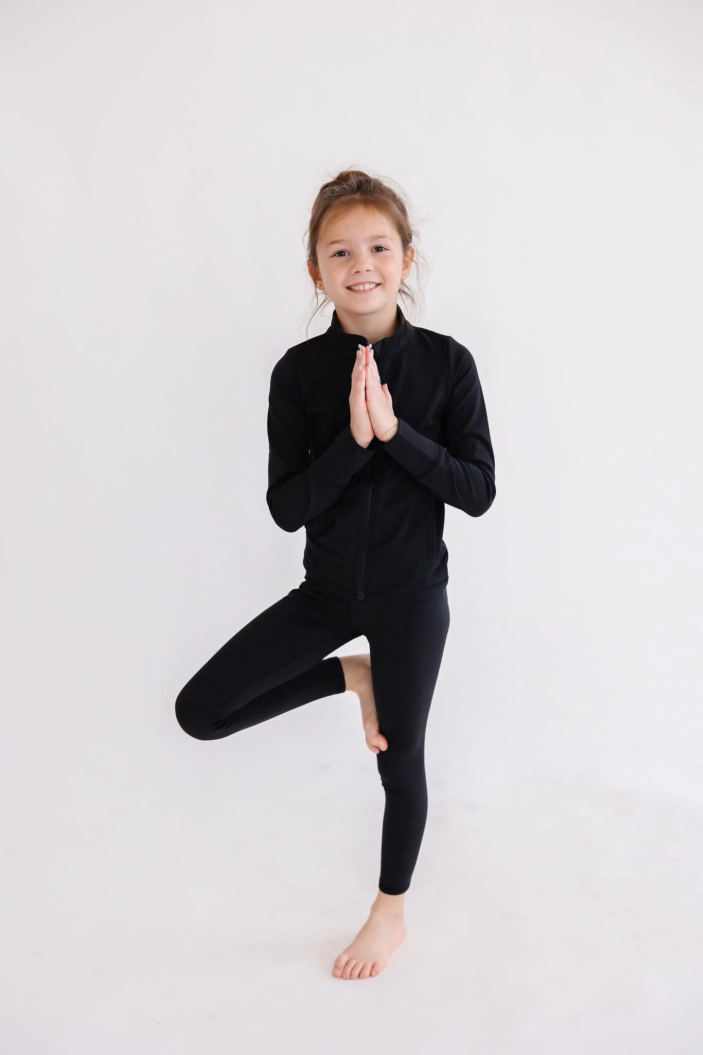 Balanced Black Full Zip Ruffle Active Jacket
