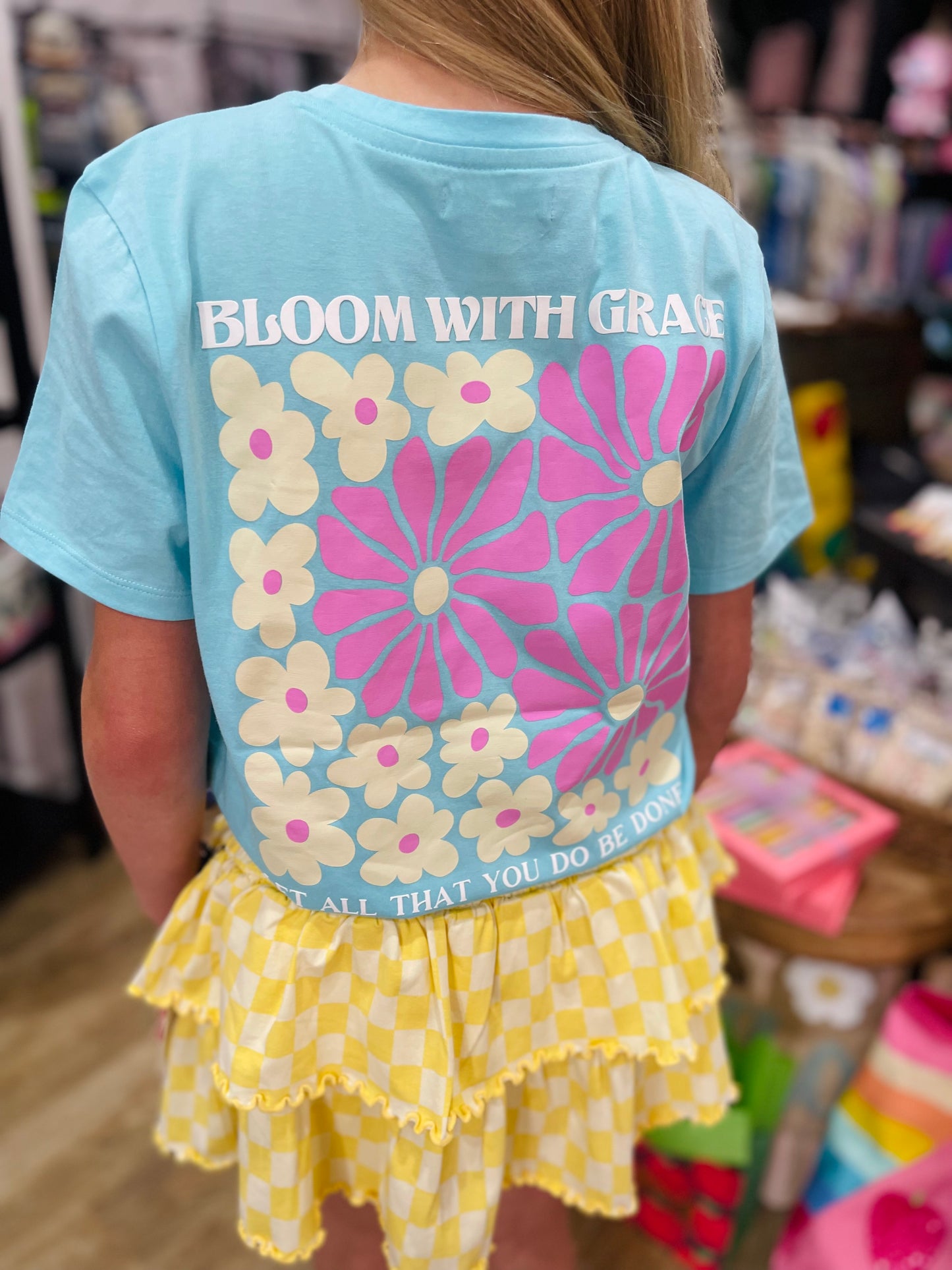 Bloom With Grace Embroidery Graphic Tee | Blue