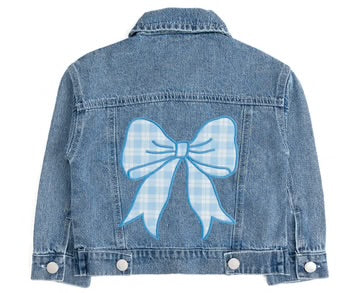 Blue Plaid Bow Patch Denim Jacket