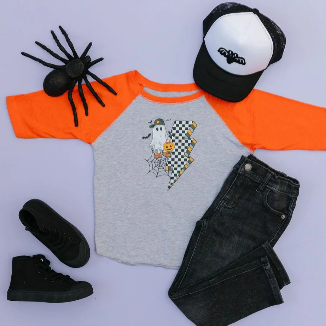 Checkered Ghost Halloween Raglan