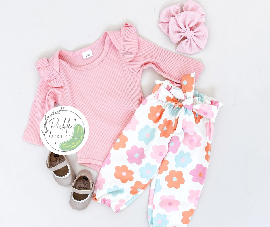 Daisy Pink Paperbag Pants Set