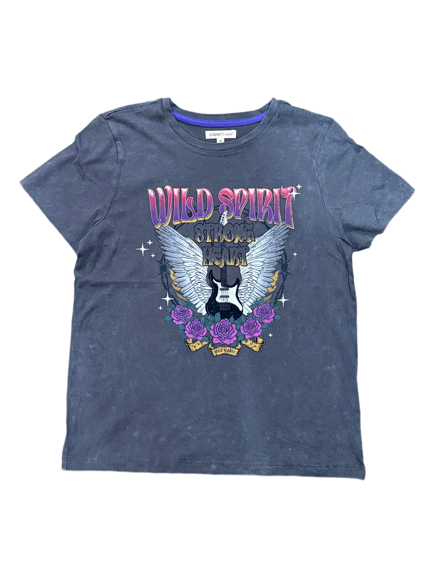 Wild Spirit Strong Heart Graphic Acid Wash Tee