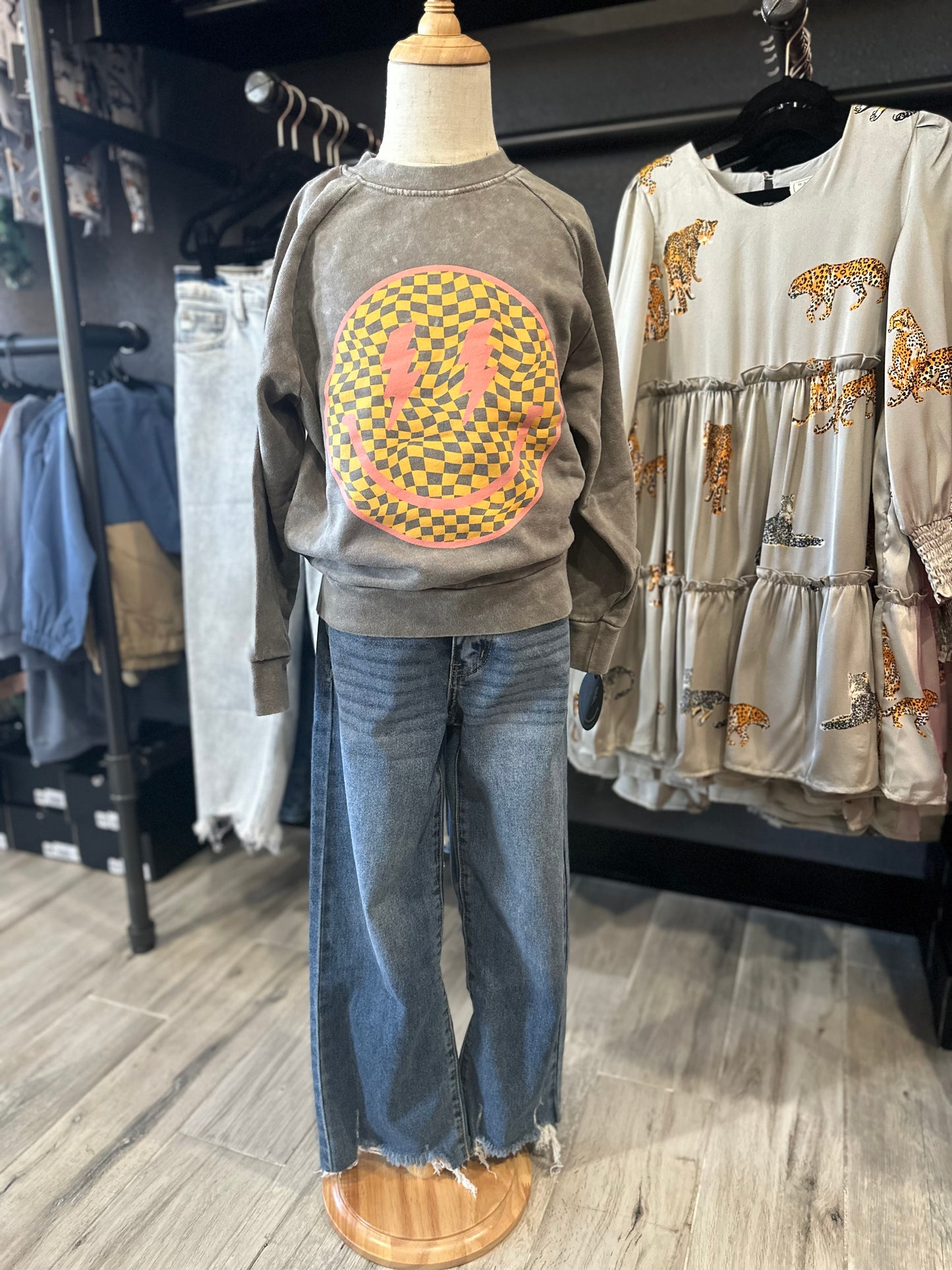 Smiley Acid Washed Sweatshirt