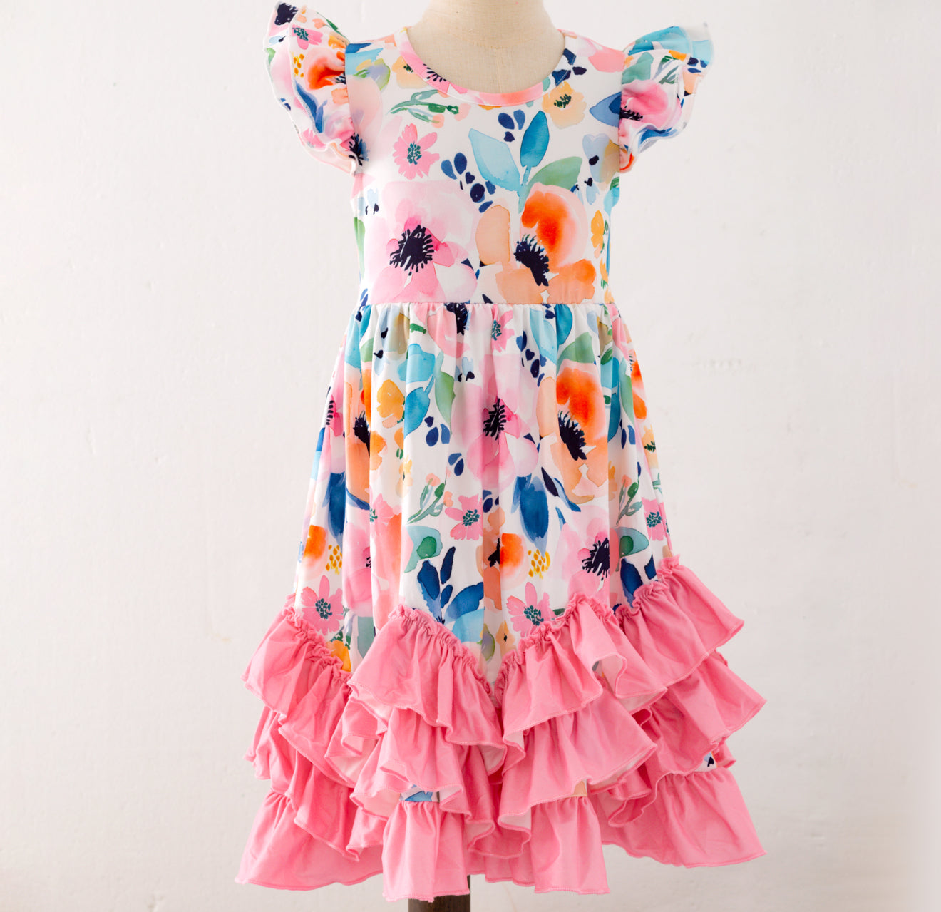 Watercolor Whisper Ruffle Maxi Dress