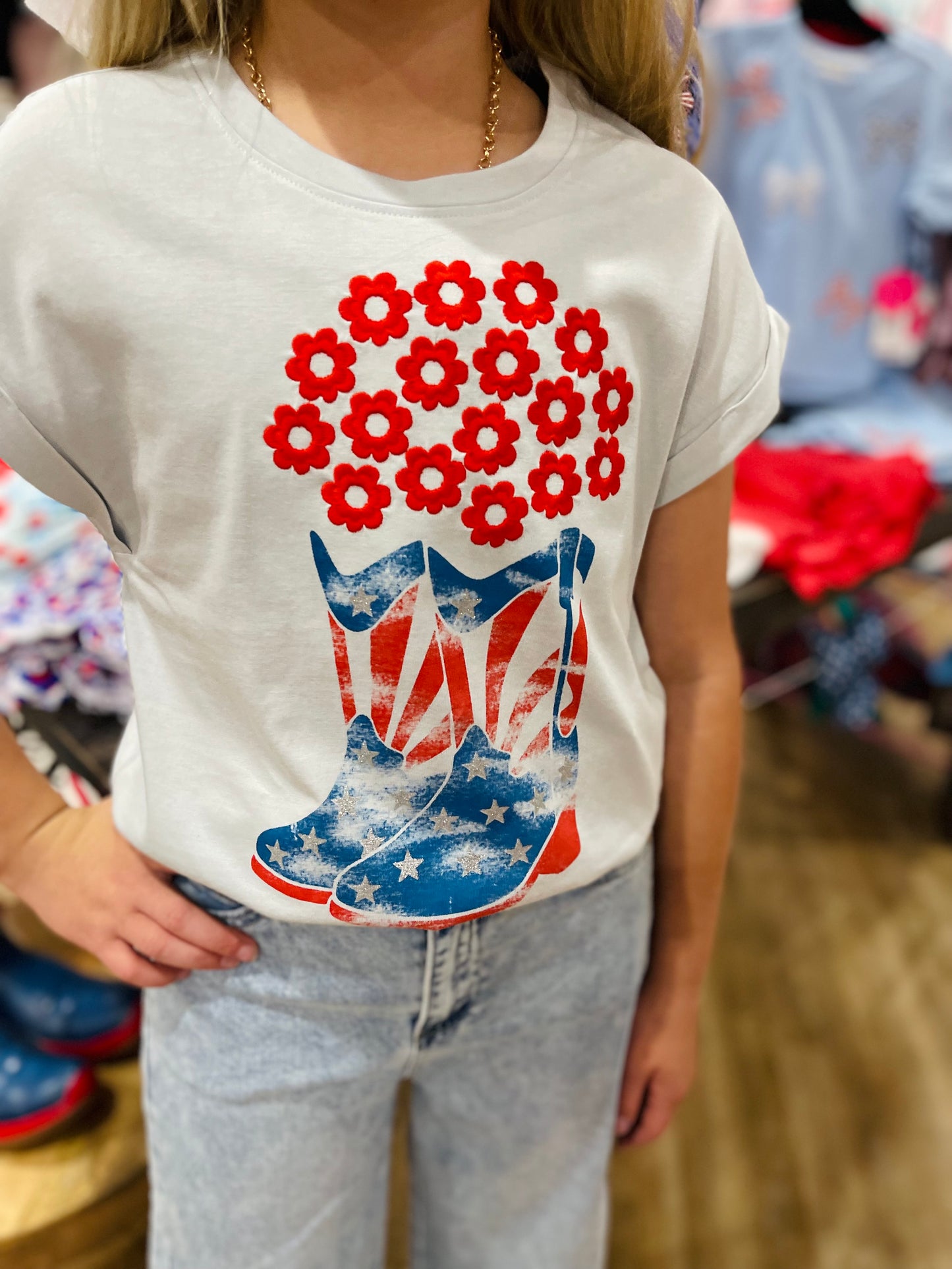 Americana Cowgirl Boots Graphic Tee | Light Blue