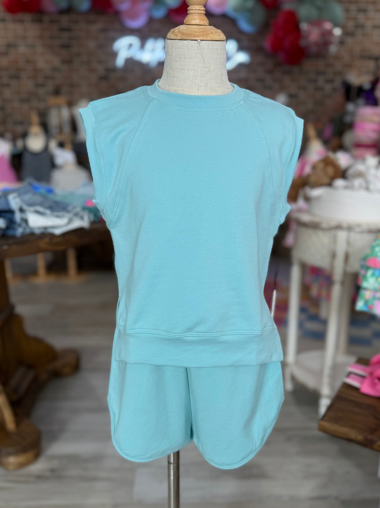 French Terry Raglan Tank + Dolphin Shorts Set | Aqua