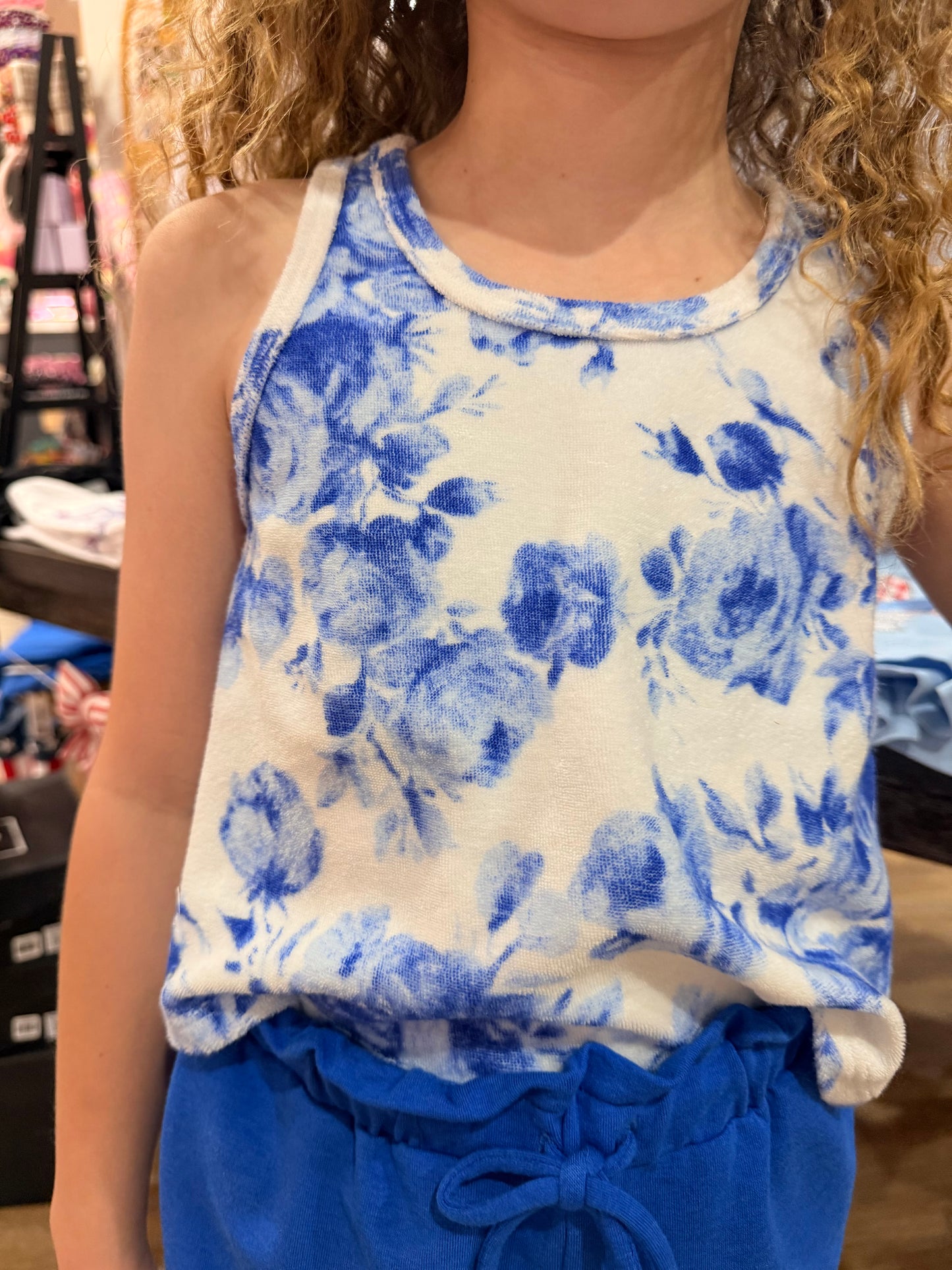 Floral Printed Terry Cloth Tank | Blue