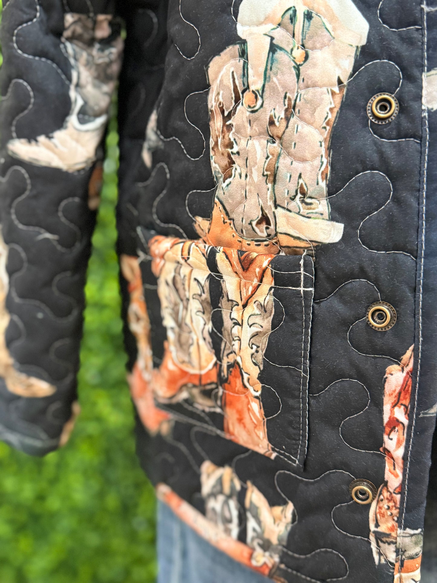 Thunderbird Boots Black Quilted Snap Jacket