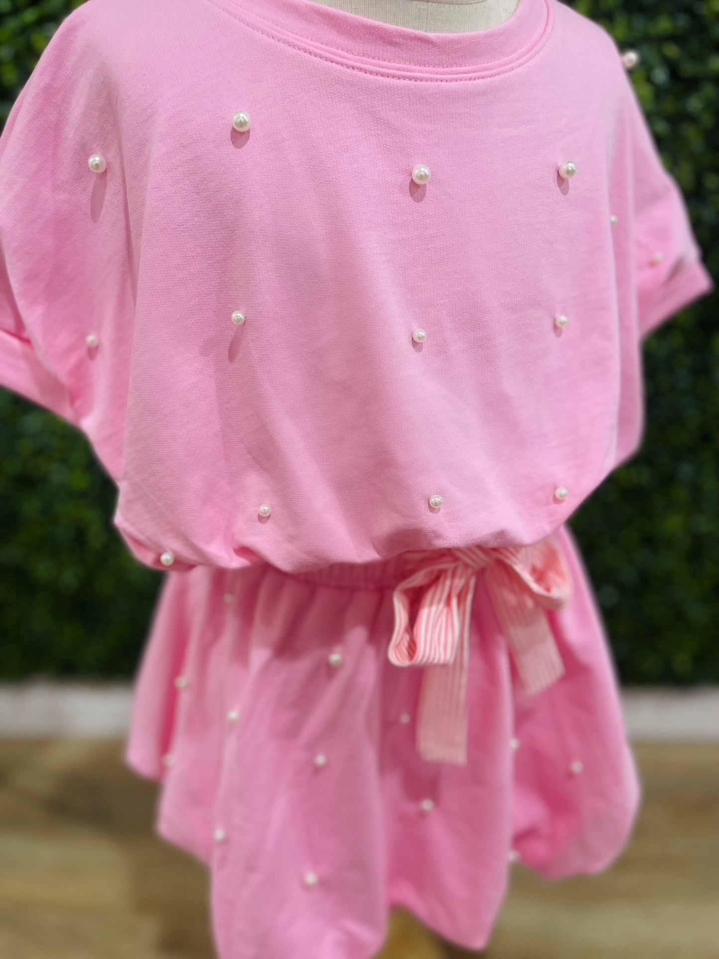 Pearl Detail Bubble Hem Set | Pink