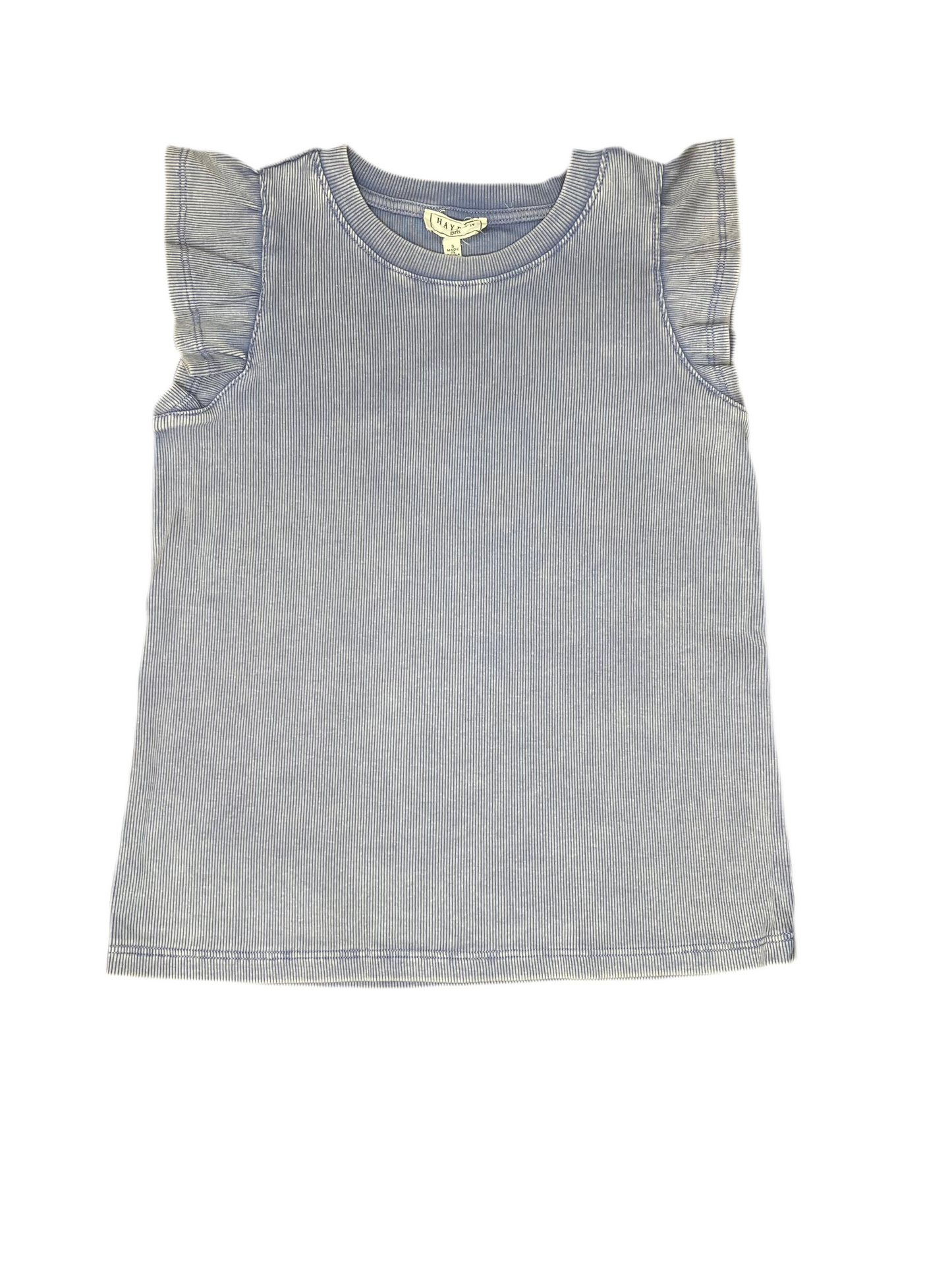 Washed Ribbed Flutter Sleeve Top | Dusty Blue
