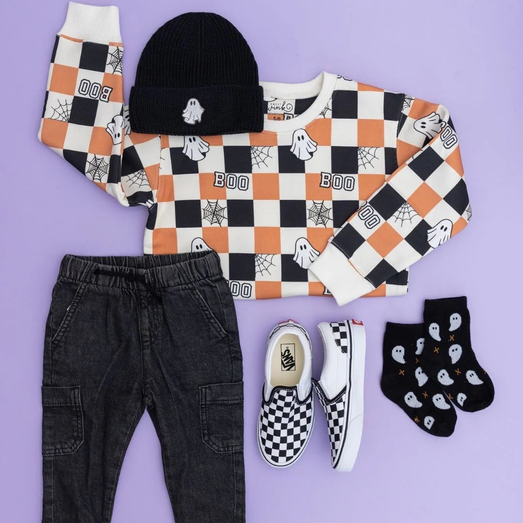 Boo Checkered Halloween Sweatshirt LP