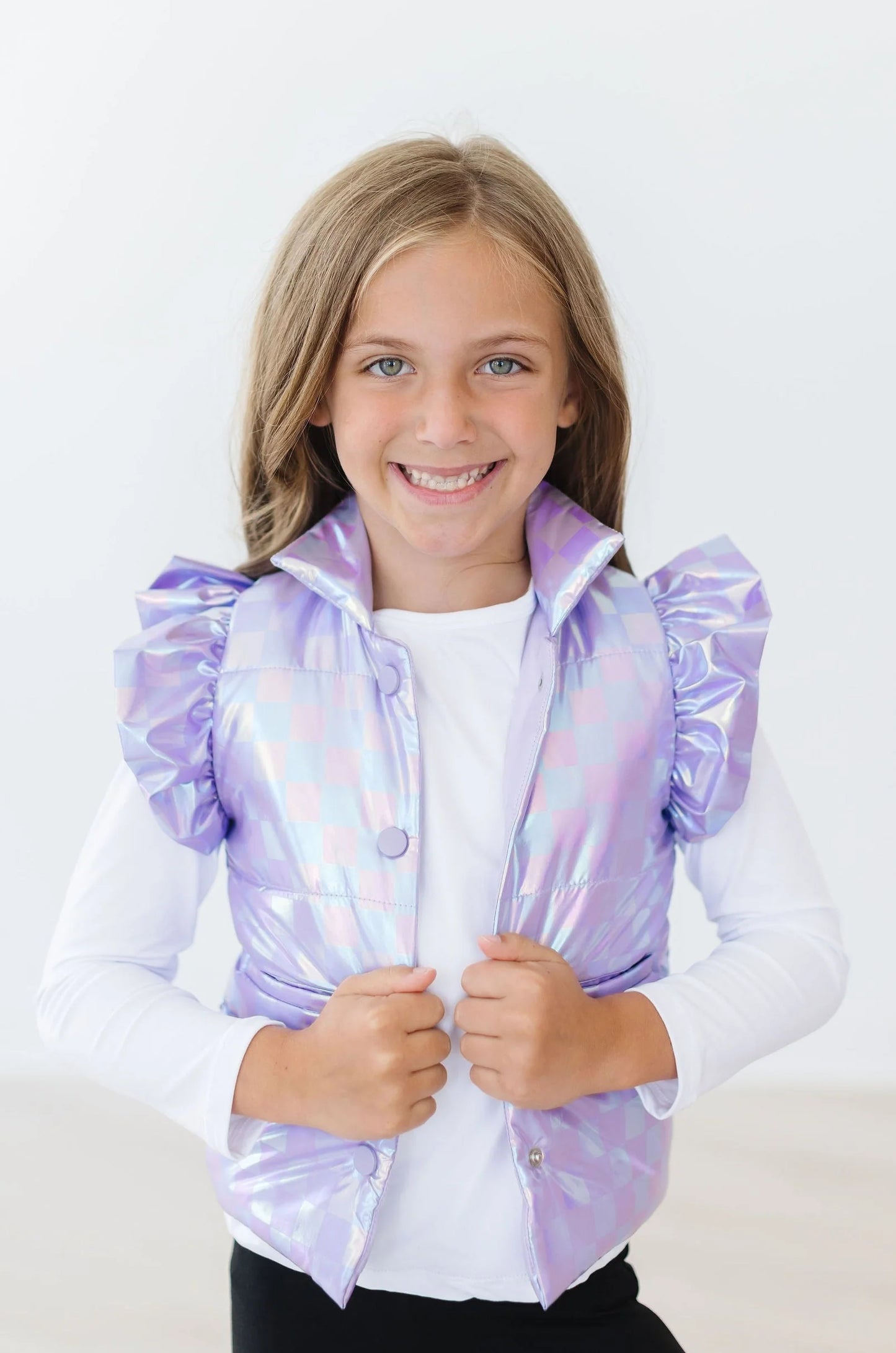 Lavendar Haze Checker Puffer Vest