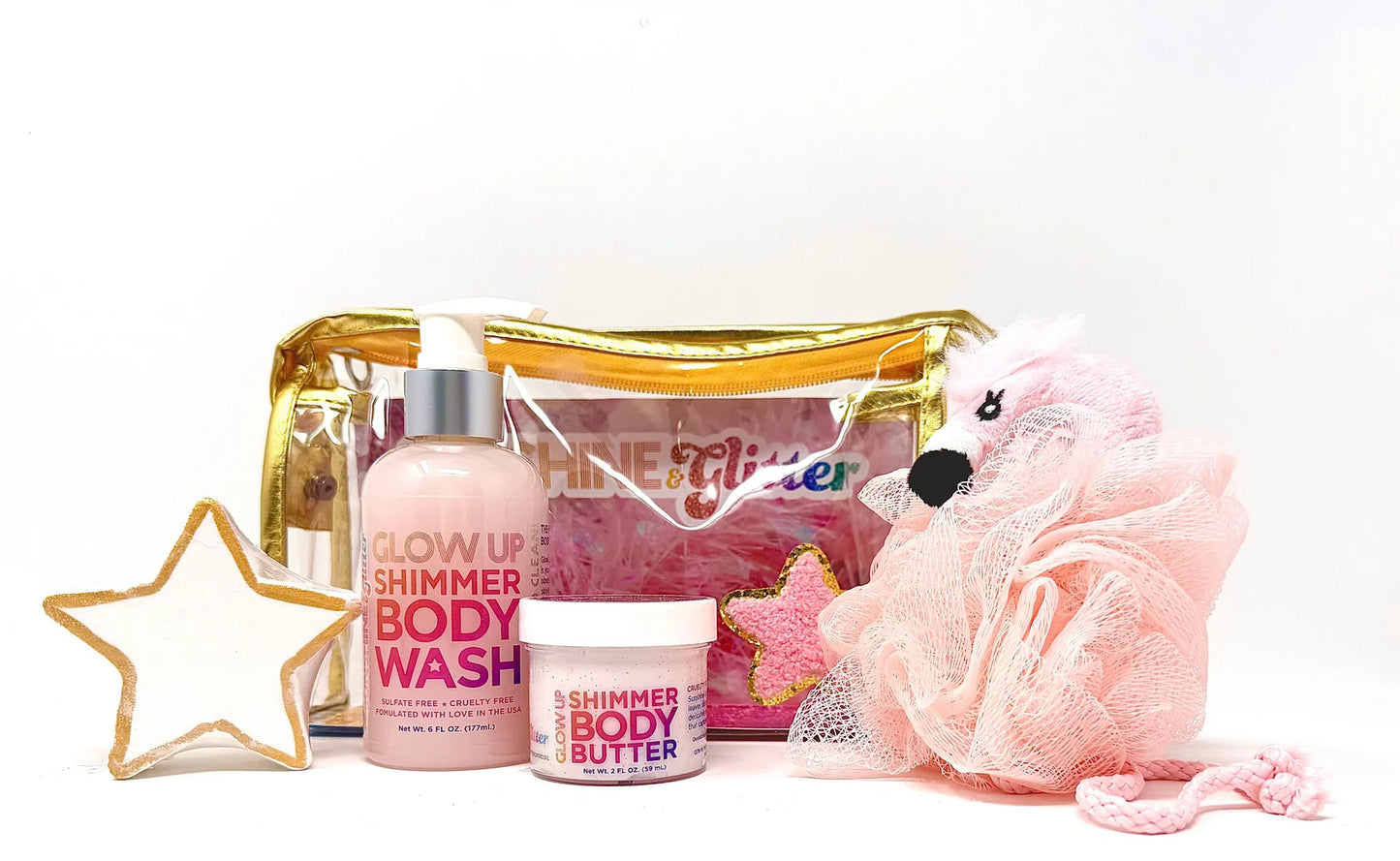 Flamingo Glow Holiday Shimmer Bath and Body Set