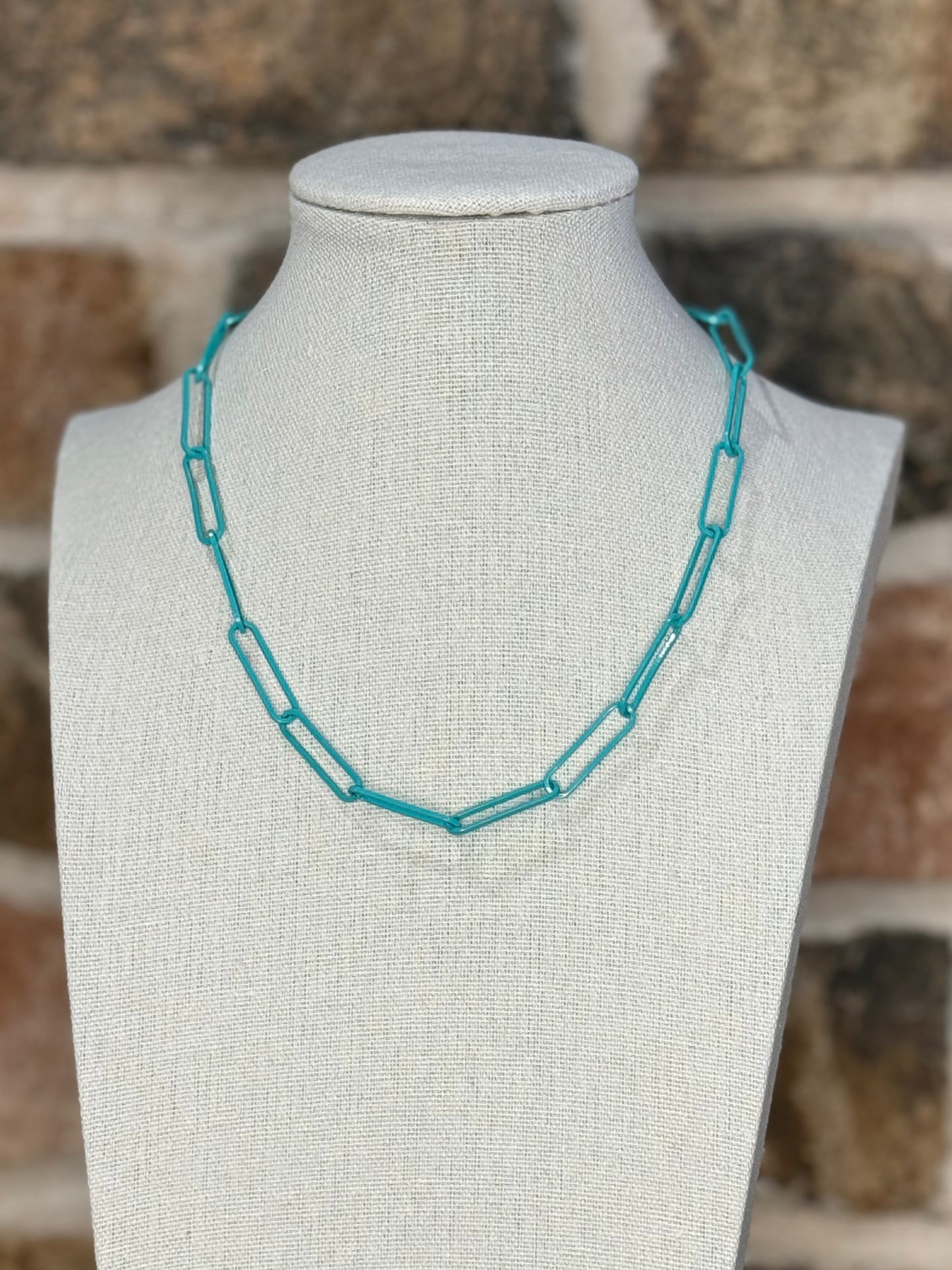 Turquoise Paperclip Necklace + Gold Studs
