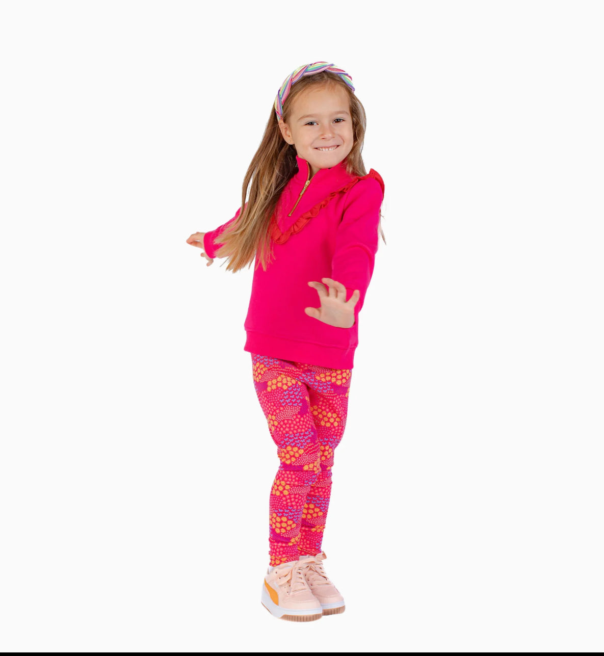 Ruffle Half Zip | Pink & Red
