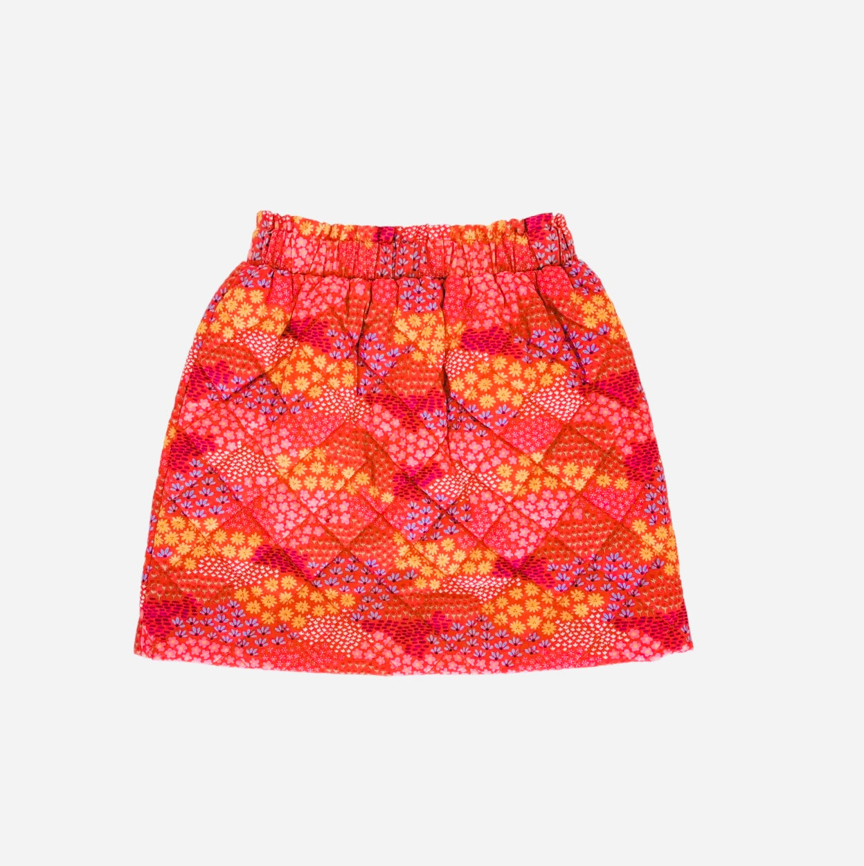 Quilted Skirt | Red Floral