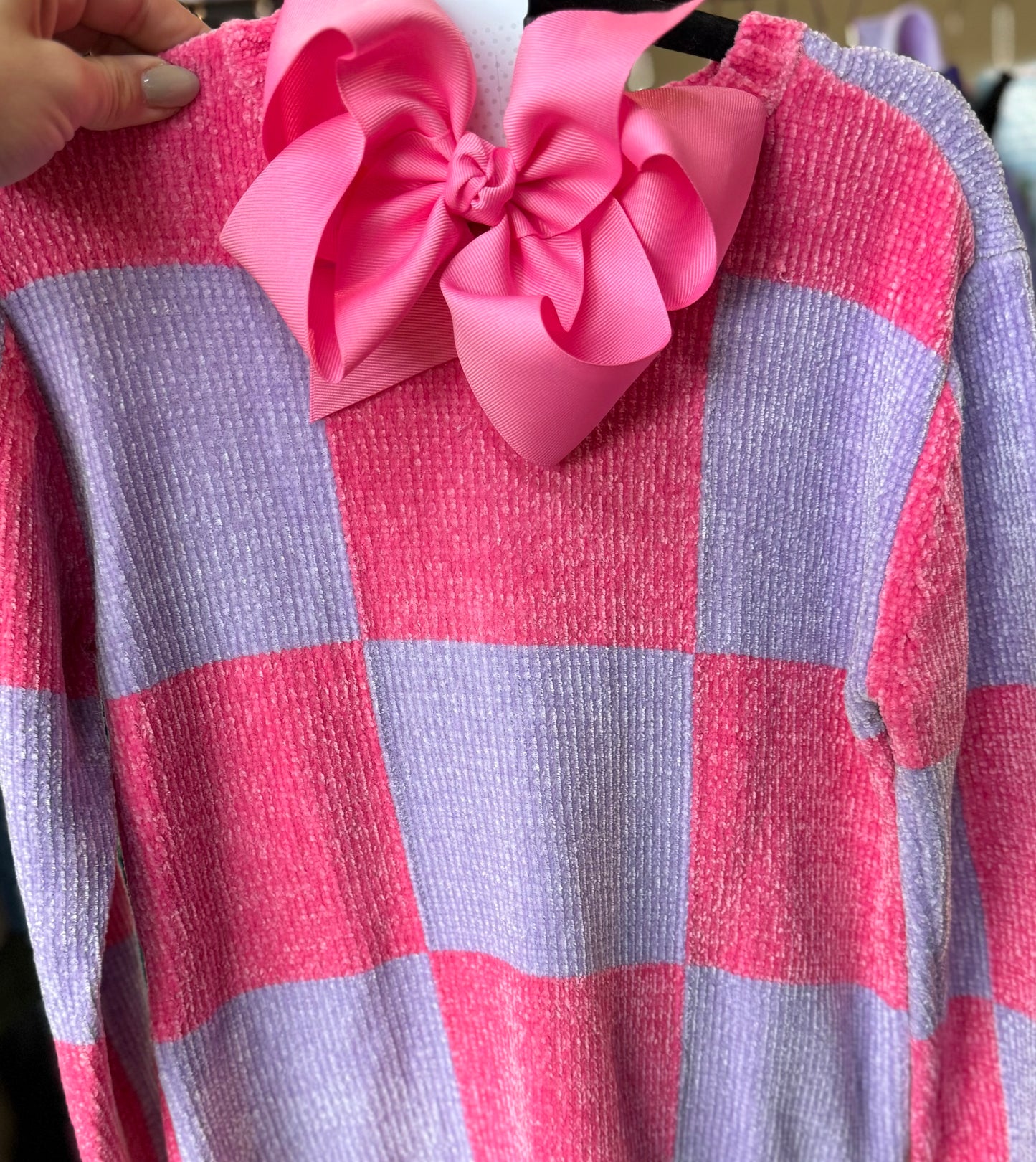 Pink & Purple Checkered Side Split Sweater