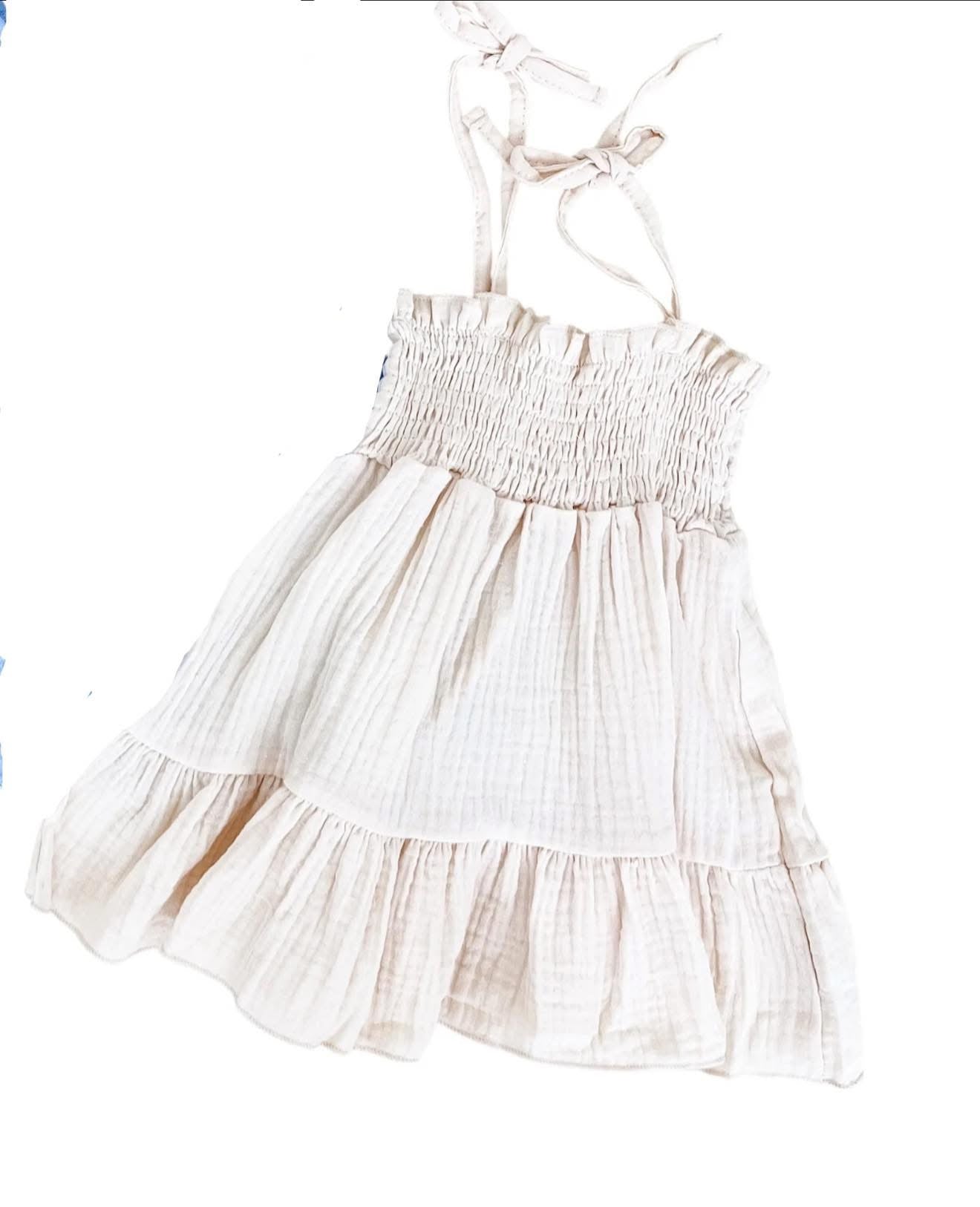 Creamy Smocked Linen Dress