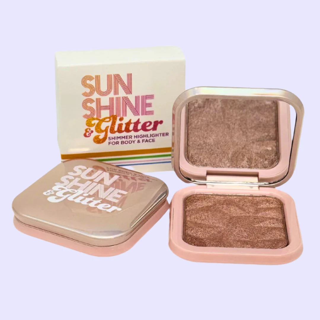 Sunshine & Glitter Highlighter Shimmer Compact | Rose Gold