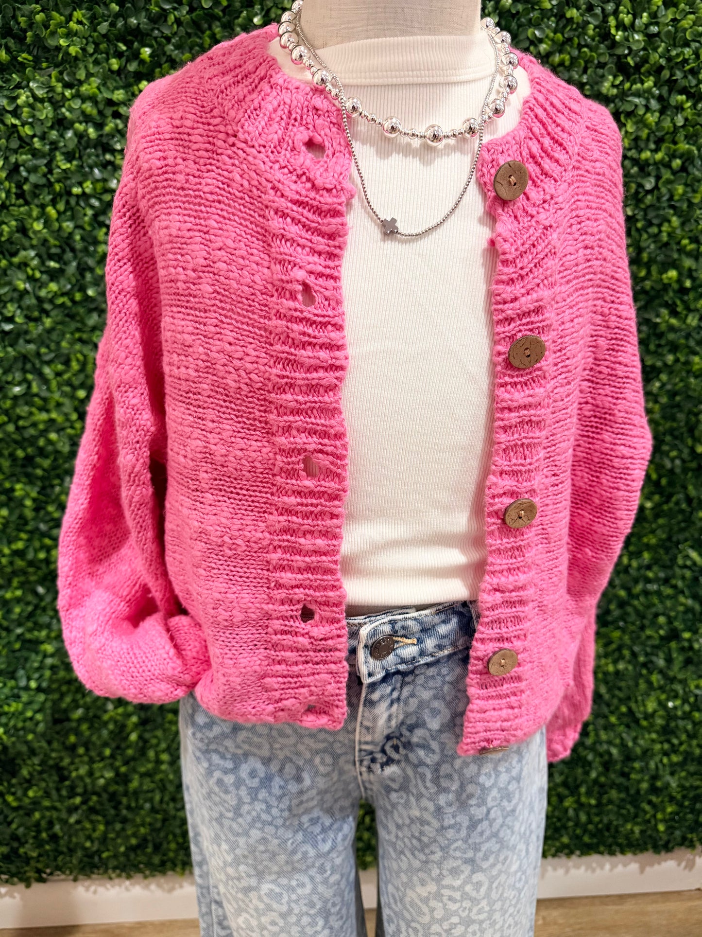 Button Down Cropped Cardigan | Pink