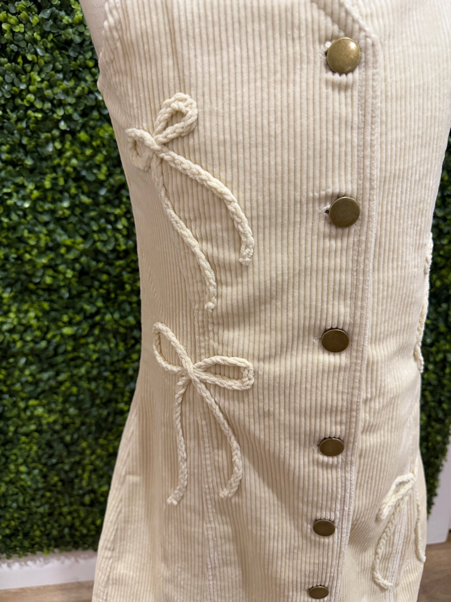 Bow Detailed Corduroy Mini Dress
