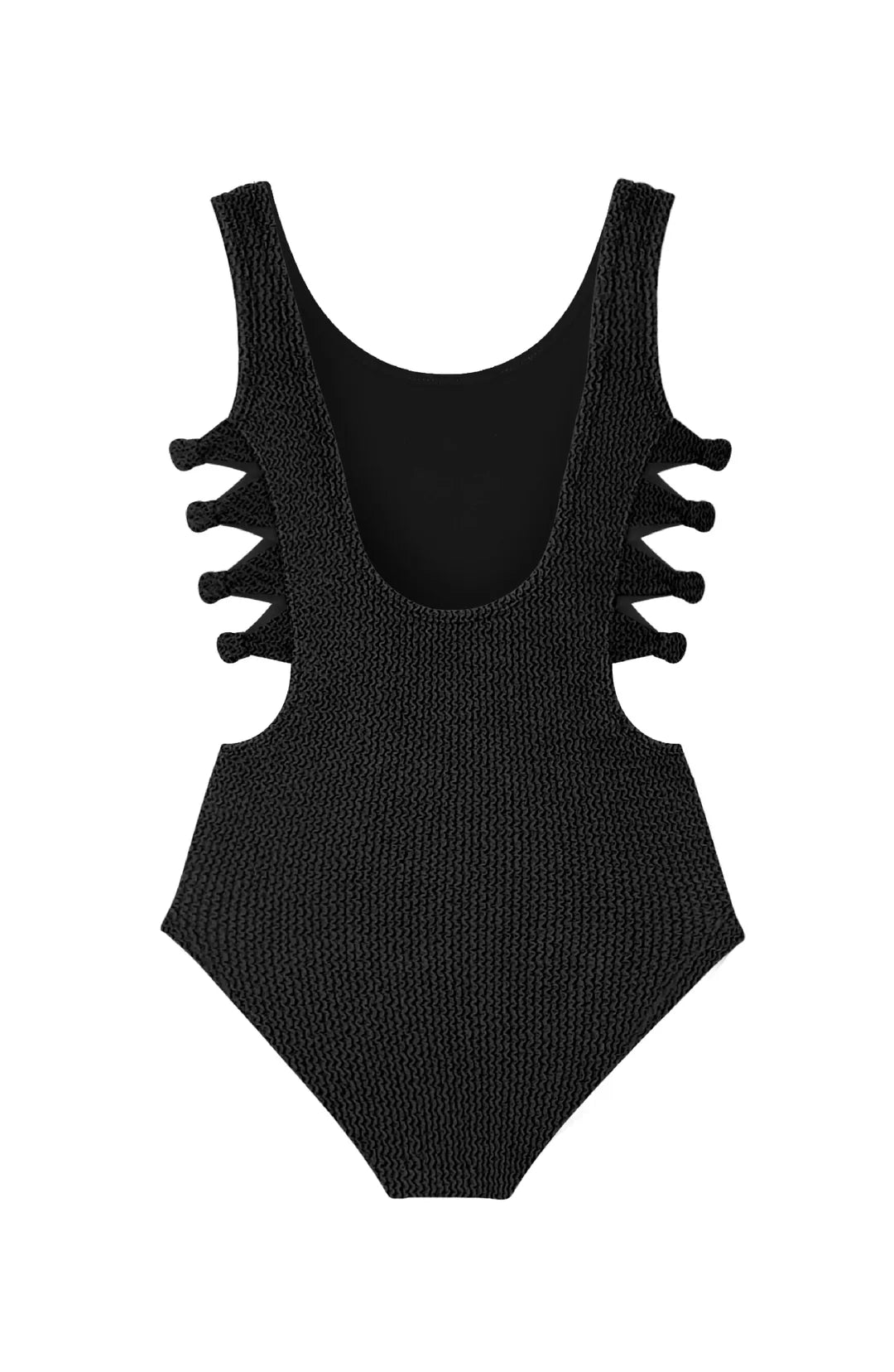 Crinkle Bow Side Cutout One Piece Swimsuit | Black