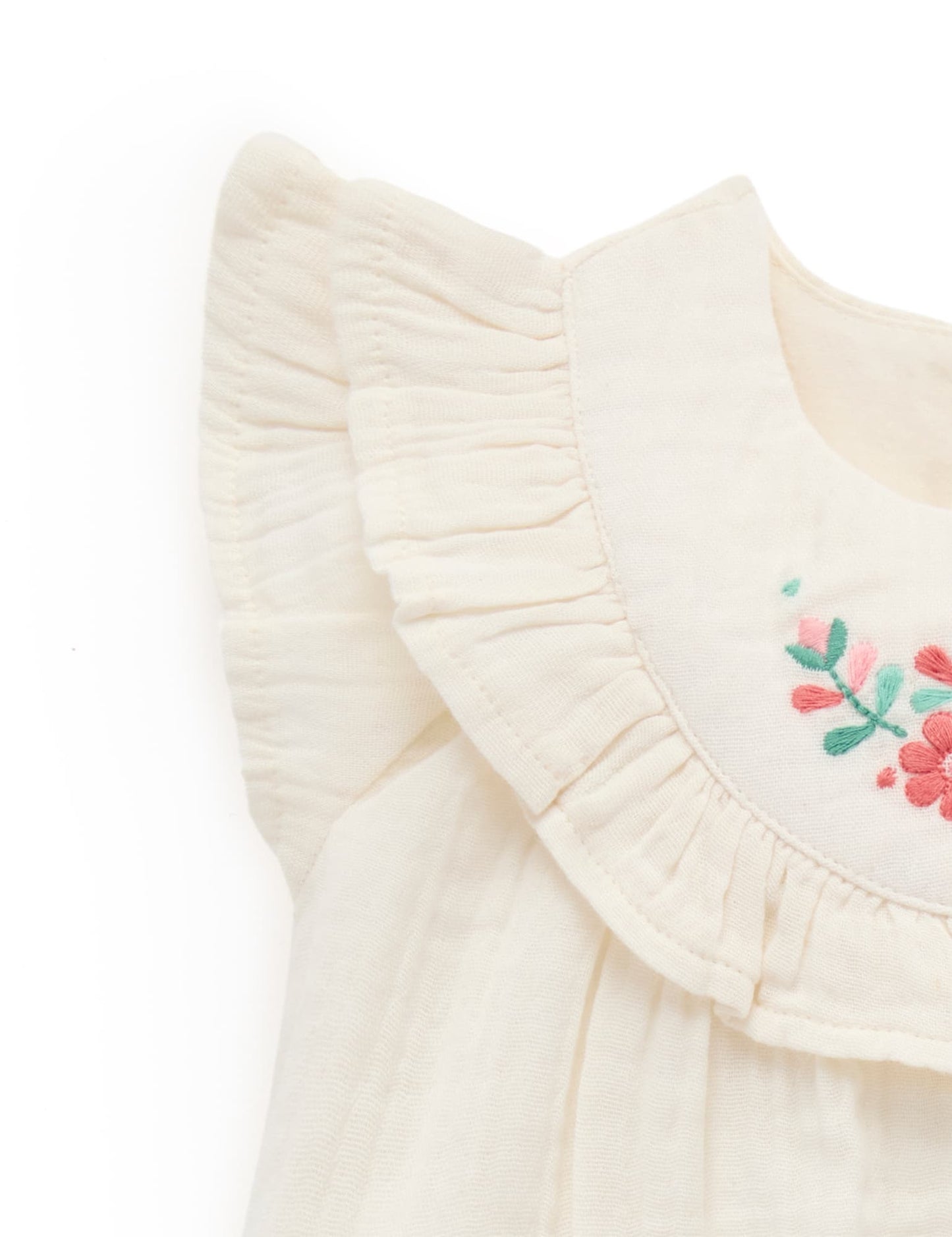 Two Piece Floral Embroidered Set | Cream + Teal