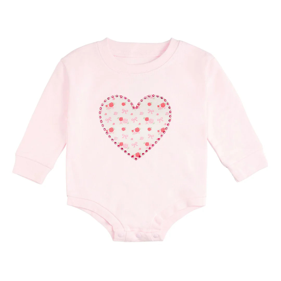 Dainty Rose Pearl Heart Patch Romper