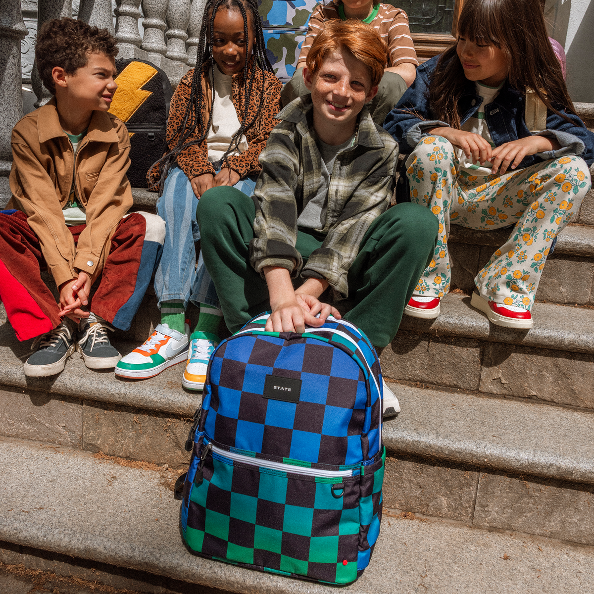STATE Kane Backpack | Blue Checkerboard