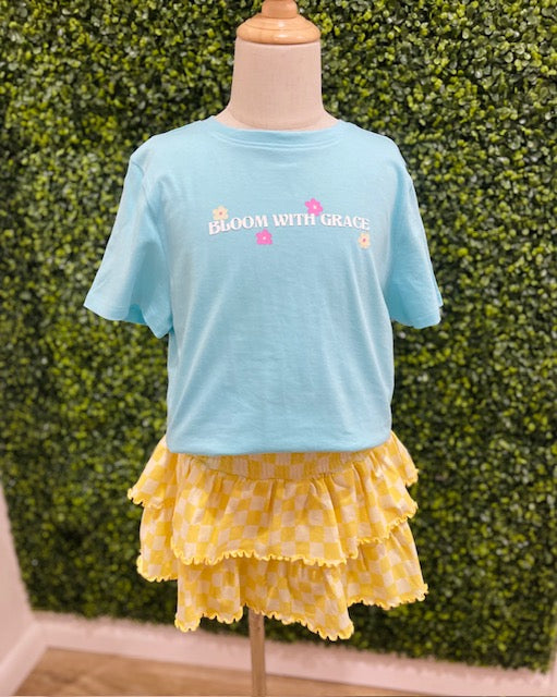 Smocked Waistband Checkered Print Skort | Yellow