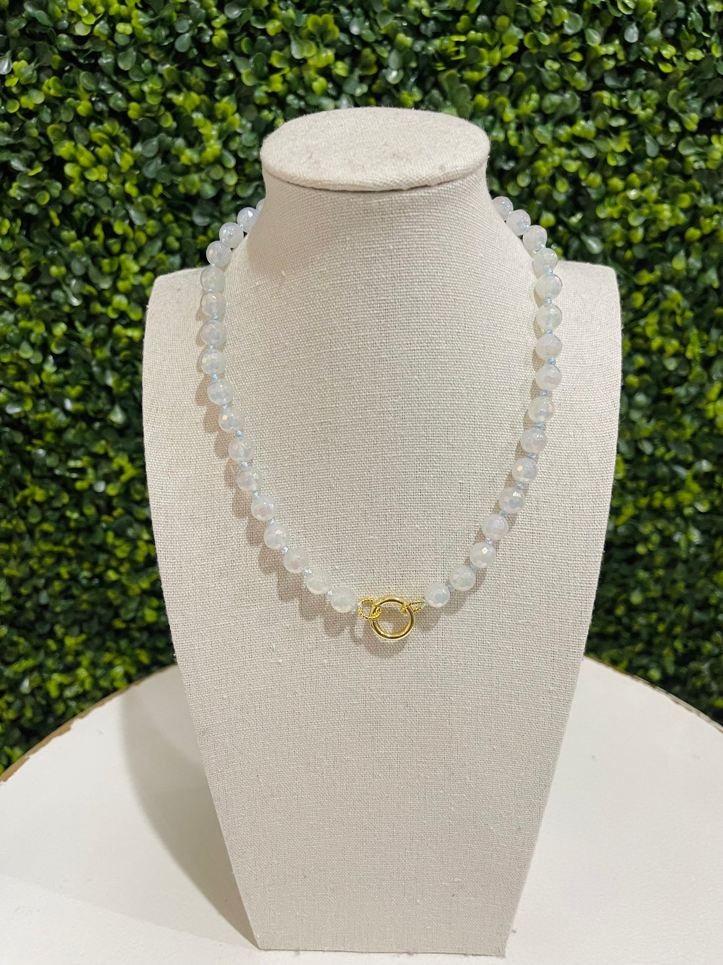 Iridescent Beaded Magnetic Clasp Charm Necklace