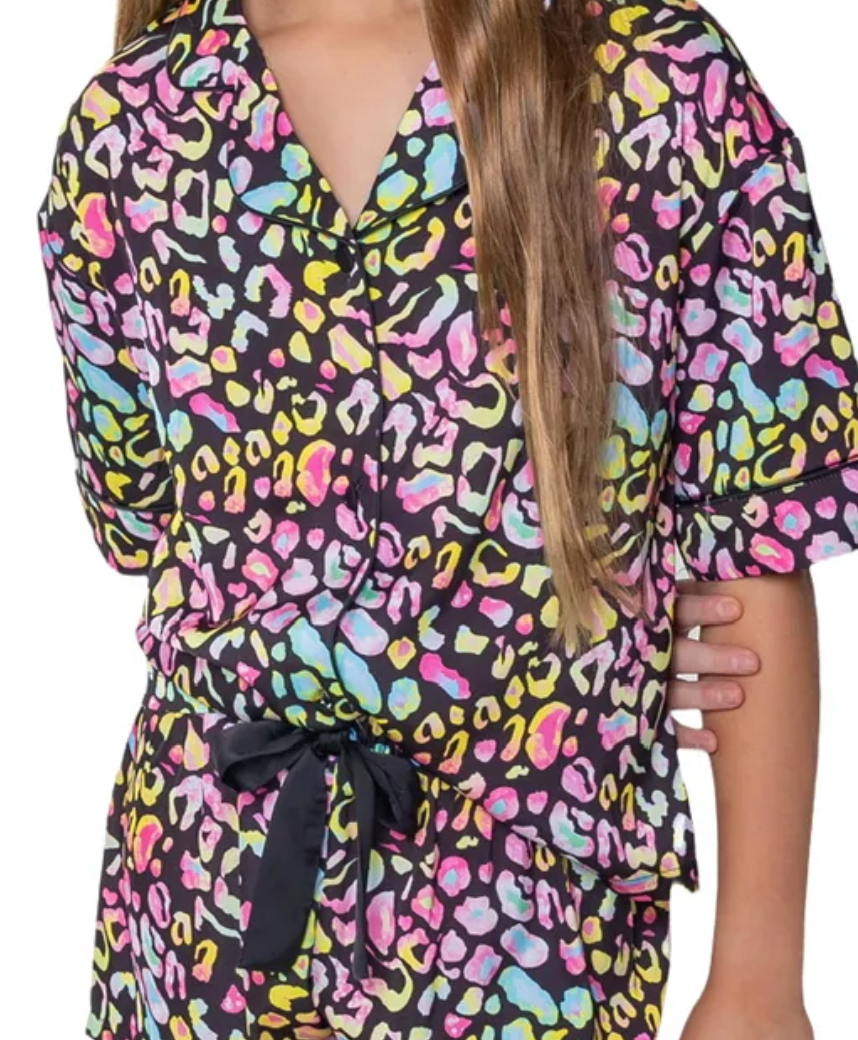Silky Bright Animal Print Pajama Shorts Set