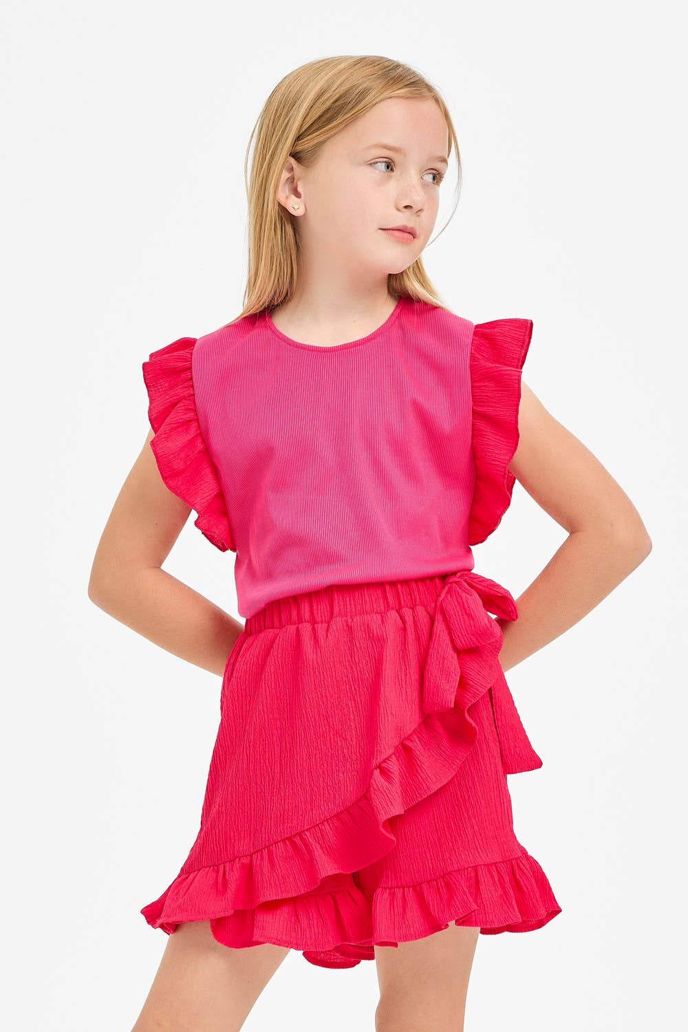 Ruffle Sleeve Ribbed Knit Top & Ruffle Skort Set