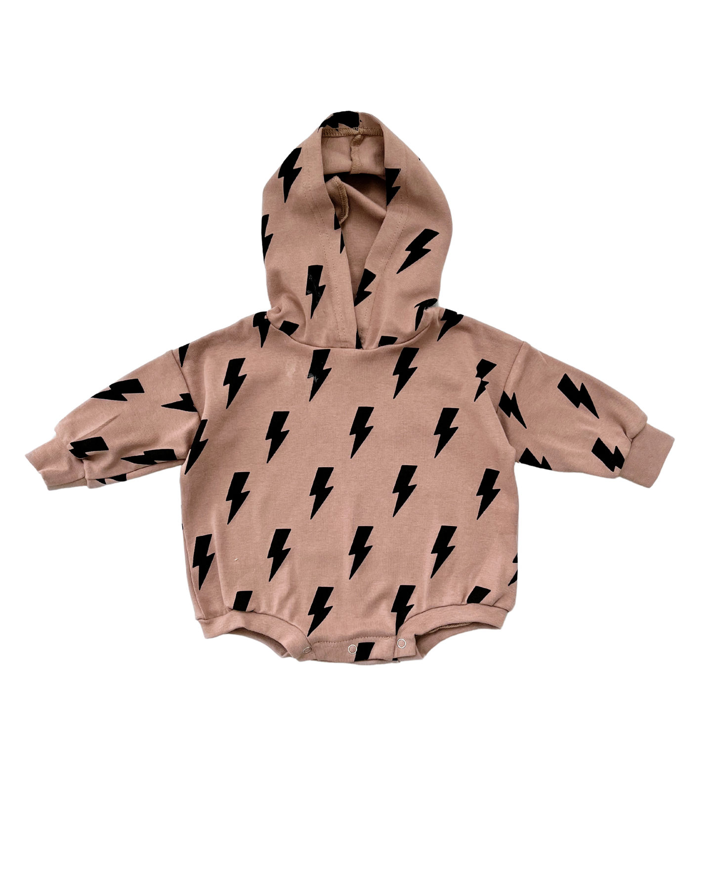 Hooded Bubble Romper | Mocha Bolts: 12-18M