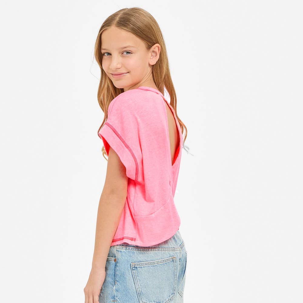 Open Back Reverse Stitched Top | Neon Coral