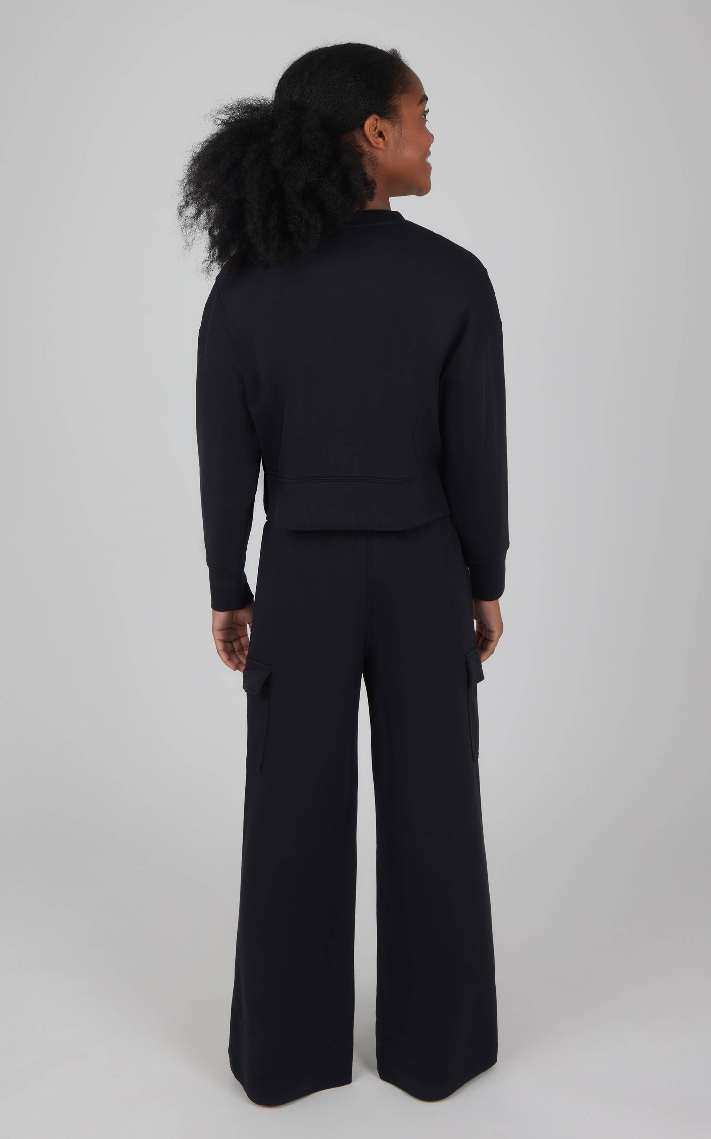 Girls Scuba Pullover and Wide Leg Cargo Pant - Set: Black