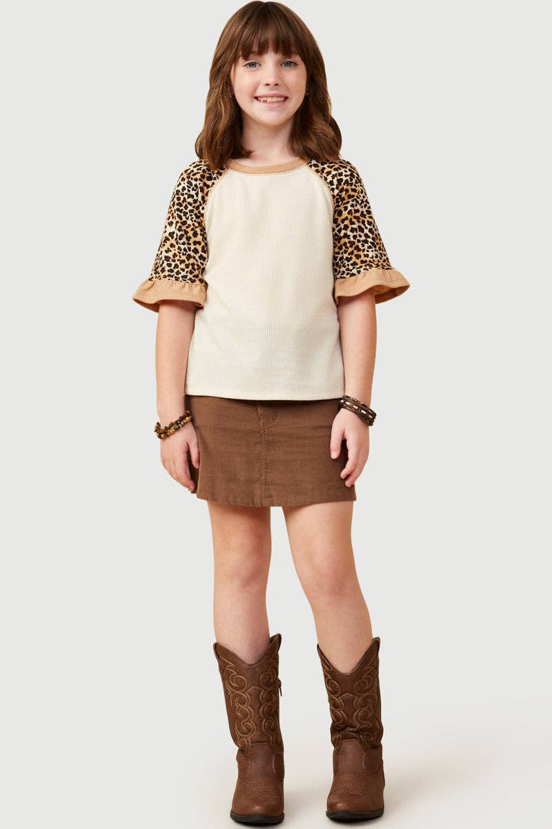 Leopard Sleeve Raglan Knit Top | Oatmeal