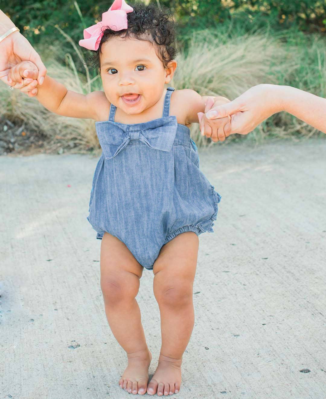 Light Wash Bow Front Bubble Romper
