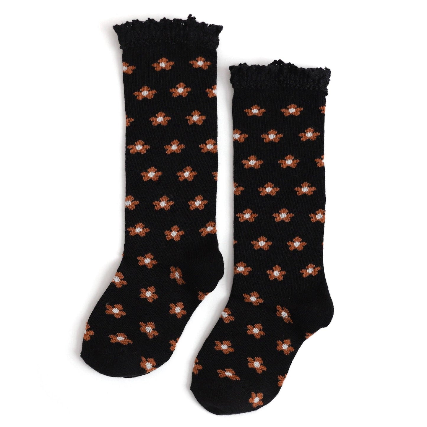 Black Floral Lace Top Knee High Socks: 1.5-3 YEARS