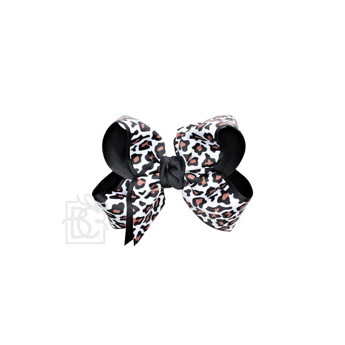 LAYERED LEOPARD BOW ON CLIP: 6.5" Jumbo - 2.25" & 2" Ribbons on Lg. Alligator Clip / OATMEAL/MULTI LEOPARD