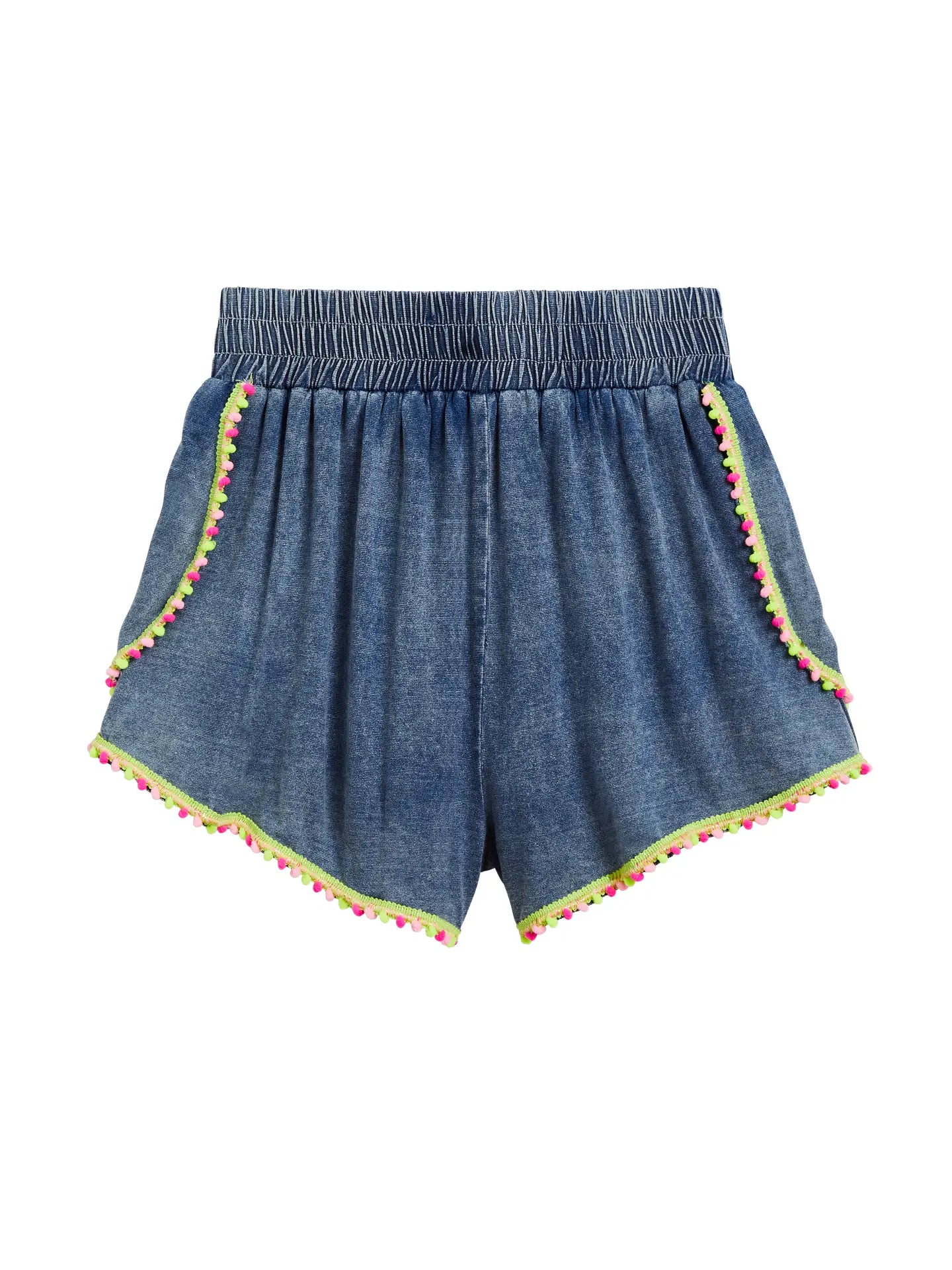 Neon Pom Pom Dolphin Denim Shorts