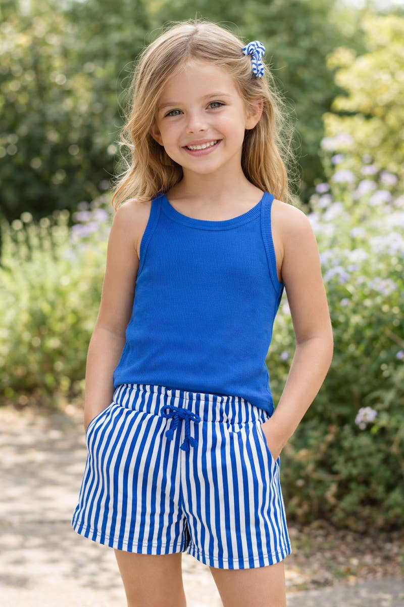 Ribbed Tank Stripe Shorts Set + Scrunchie | Pink