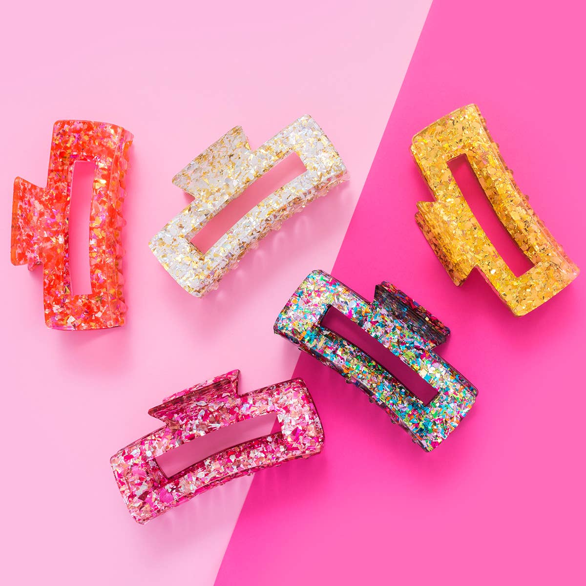 Large Claw Clip | Pink + Silver Confetti