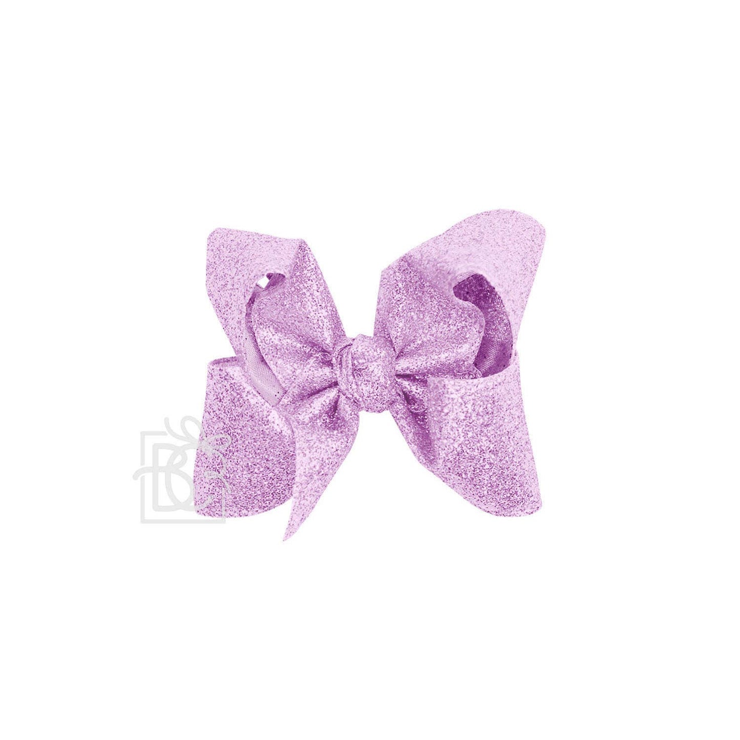 GLITTER METALLIC BOW ON CLIP: 6.5" Jumbo - 2.5" Ribbon on Lg. Alligator Clip / WHITE