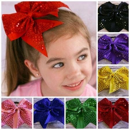Sequin Cheer Hair Bows: Red