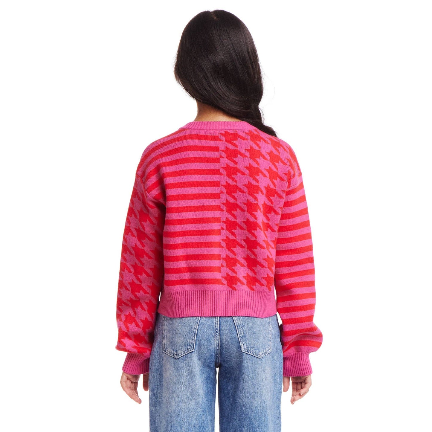 Houndstooth & Striped Cropped Cardigan