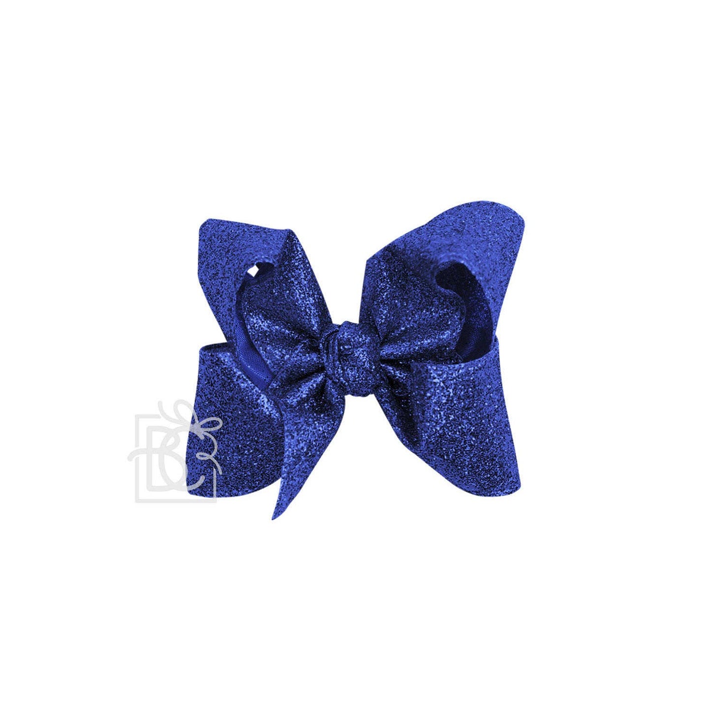 GLITTER METALLIC BOW ON CLIP: 6.5" Jumbo - 2.5" Ribbon on Lg. Alligator Clip / WHITE